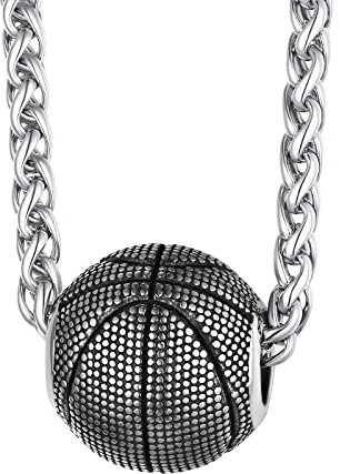 FindChic Kette für Herren Basketball Anhänger aus Edelstahl Kettenlänge 61 cm verstellbar als Geschenk zum Geburtstag, Weihnachten, Valentinstag Silber
