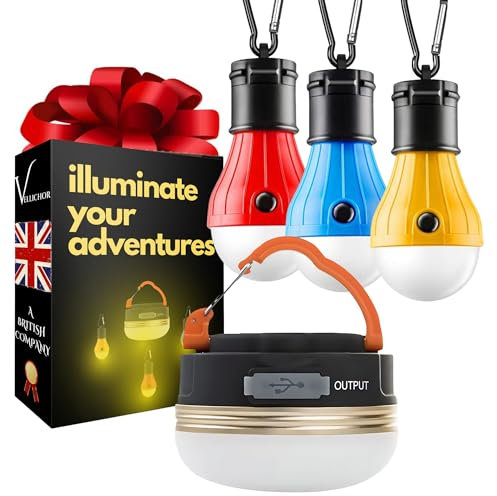 4-Pack Cordless Hurricane Lantern Set - USB Rechargeable Overhead Lamp & 3 Ambient Light Bulbs, Battery Powered, Waterproof & Portable. Camping, Boating, Outdoor Use, Emergency & Power Outage Lighting