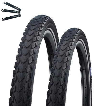2 x Schwalbe Marathon Mondial Fahrradreifen RaceGuard Pannenschutz mit Reflexstreifen 50-559 (26 x 2,00) inkl. Reifenheber