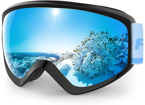 Findway Maschera da Sci Bambino 8~14 Anni Occhiali da Sci Maschera Sci Bambino Occhiali Sci OTG per Ragazzo Ragazza Anti UV Anti Nebbia Compatibile con Casco per Sci Snowboard Sport Invernali
