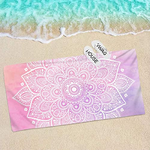 Strandtuch Lila Rosa Mandala Microfaser Handtücher Strandhandtuch Tragbar Badetuch Sand Proof Strandlaken Ultraleicht Schnelltrocknend Beach Towel Antirutsch Strandtücher Duschtuch 70x150cm