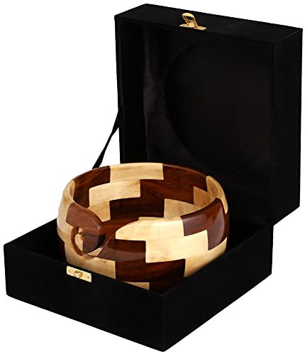 Brainmart Large Wooden Yarn Bowl (7x4 inches) – Handmade, Natural Wood, Perfect for Knitting and Crochet, with Storage Box