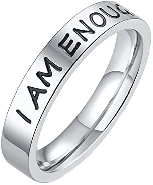 Lieson Damen Ring Edelstahl Silber, Freundschaftsringe Damen Gravur I AM Enough Poliert 4MM Ring Gravur Personalisiert Gr.60 (19.1)