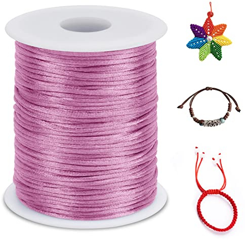 LEREATI Nylon Cord 2.5mm x 100m, Satin Cord Nylon String Macrame Cord, Coloured Beading Thread String for Making Bracelet, Necklace, Chinese Knot, Jewellery (Pink)