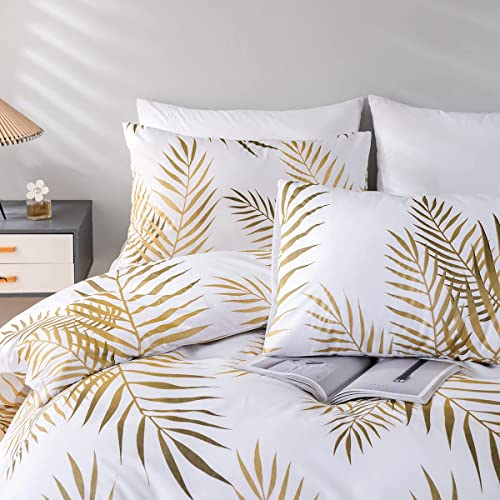 Damier 2er-Pack Kissenbezug 80x80cm Gold Weiß Blätter Muster Kopfkissenbezug Weiche Komfort Microfaser Kissenhülle Doppelpack