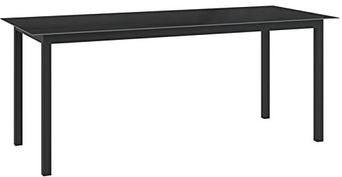 Homgoday Gartentisch, schwarz, 190 x 90 x 74 cm aus Aluminium und Glas, Gartentisch, Terrassentisch, Esstisch, Gartentische im Freien