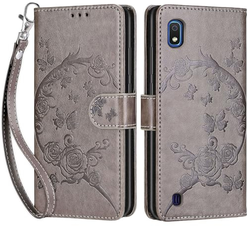 Handyhülle für Samsung Galaxy A10 Klapphülle Leder Wallet Grau | 3 Kartenfächer & 1 Geldfach, Magnetverschluss, Ständerfunktion, robuste premium PU leder klapphülle für Samsung A10