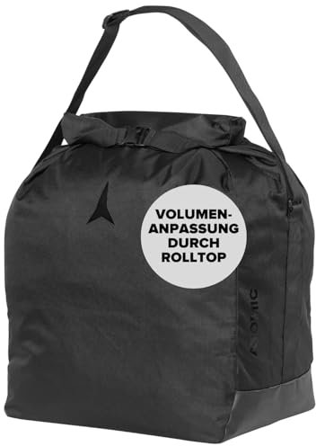 ATOMIC A Bag in Black, Skischuhtasche, Praktische Tasche für den Winter & Sommer, Skischuhaufbewahrung, Wintersporttasche mit anpassbaren Schultergurt & Rolltop, Herausnehmbare Skischuh-Platte