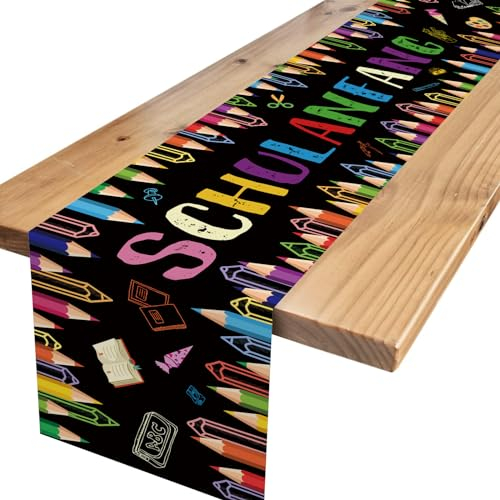 Tischdeko Einschulung,Schwarz Schulanfang Deko Tischläufer Tischband für Schulkind Schulanfang Schuleinführung Schulstart Party Dekoration 180 x 35cm
