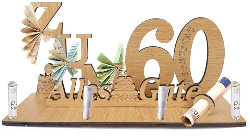 MarverFace Geschenke zum 60 Geburtstag Frau Mann, Geldgeschenke Geburtstag 60 Alles Gute, Holz 60.Geburtstag Deko Tischdeko für Freunde, Familie