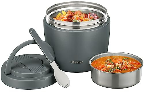 Itslife Thermobehälter für Essen 970ml, Thermoschüssel mit Deckel, Warmhaltebehälter aus Edelstahl mit Löffel, Thermoskanne Essen Auslaufsicher, Thermo Lunchbox für Suppen, Babybrei, Porridge (Grau2)