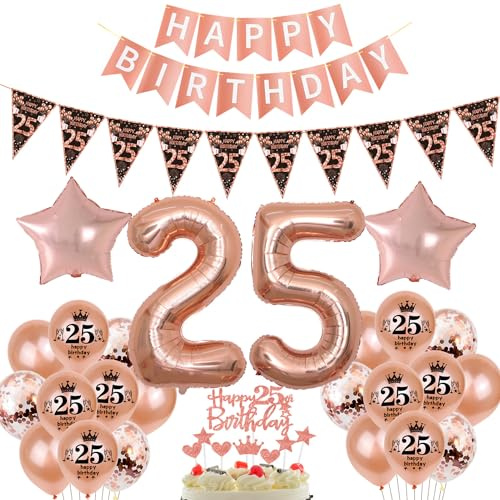 Schwarz Roségold Luftballon 25. Geburtstag Dekoration Roségold Tortendeko 25. Geburtstag Frauen Geburtstagsdeko 25 Jahre Mädchen Frau Folienballon 25 Ballon