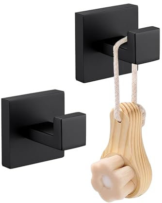 LANC Quincaillerie De Salle De Bain Crochets De Serviette Noir Mat Manteau Peignoir Crochet Robuste Cintre Carré Salle De Bain Cuisine Garage Crochets 304 En Acier Inoxydable Mural 2 Pack, A8805MB-P2