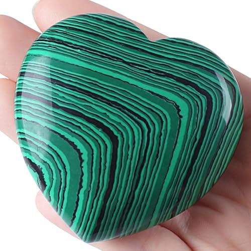 GUJOXILA 60mm Malachit Herz Aus Stein Groß Kristalle Edelsteine Herzen Heilsteine Herz Sorgenstein Herz Handschmeichler Steine Energiesteine Geschenk Reiki Dekoration Glücksbringe