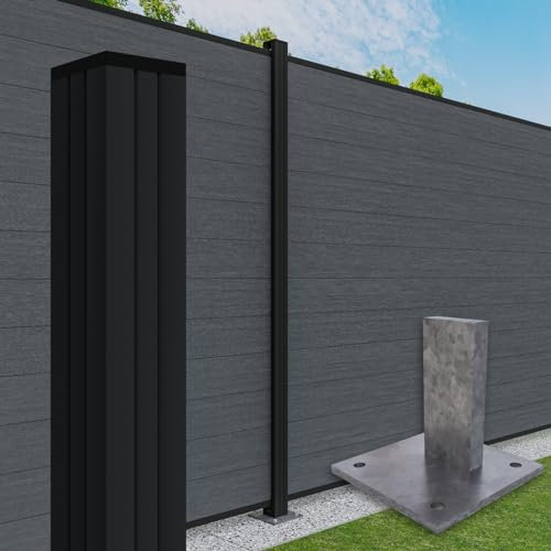 HEXIM Gartenzaun WPC, Alu Pfosten 180x180cm Steckzaun grau & anthrazit, Sichtschutz Windschutz Zaun Lamellenzaun (Pfosten 180cm zum aufschrauben anthrazit inkl. Pfostenkappe)