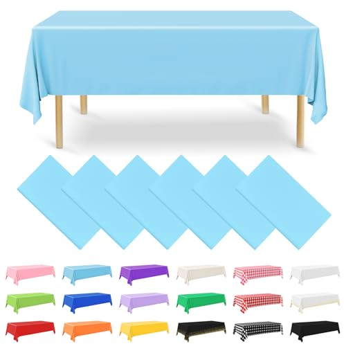 NACHLYNN 6 Stück Einweg Tischdecke 137 x 274 cm Hellblau Rechteckige Tischabdeckung Wasserdicht Gartentischdecke für Festivals Party Hochzeiten Brautpartys Geburtstag Dekorationen