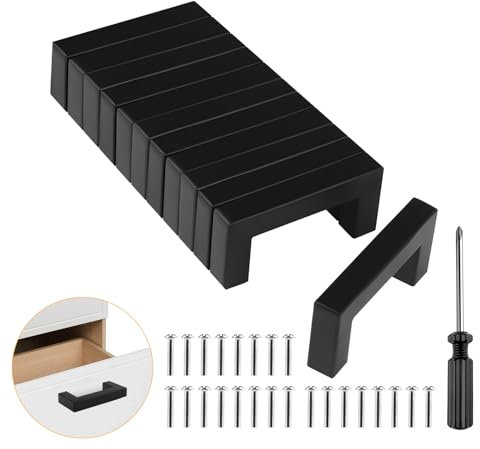 Schrankgriffe Schwarz, 12 Stück Griffe für Küchenschränke 64mm Lochabstand Möbelgriffe Küchengriffe Griffe Schwarz Edelstahl Schubladengriffe Türgriffe Küche Quadrat Griffe (Mit Schrauben)