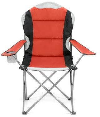 Blumixx Deluxe Campingstuhl & Angelstuhl, Camping Stuhl, Klappstuhl mit Armlehne & Getränkehaltern, Faltbarer Outdoorstuhl, Strandstuhl, Faltstuhl, 90 x 60 x 105 cm, Rot