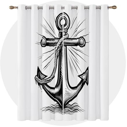 Vorhänge Anker - Nautisch Meer Maritim Fenster Gardinen mit Ösen, Vorhang Blickdicht Verdunklungsvorhänge Thermovorhang für Wohnzimmer Schlafzimmer Deko 2er Set, H 175 x B 140 cm E#-204