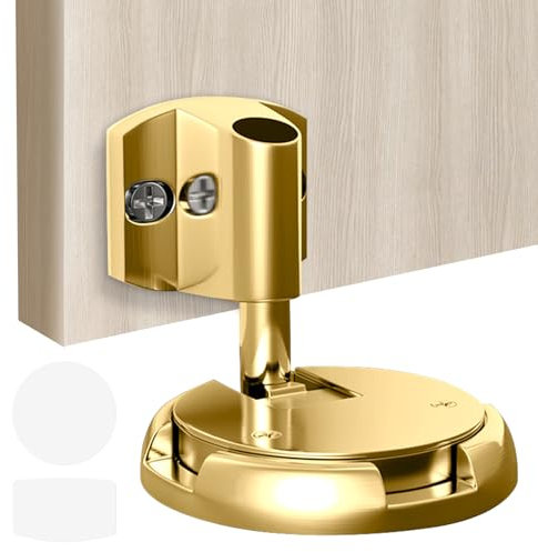 Türstopper Boden ohne Bohren - Türpuffer magnetisch und höhenverstellbar, inkl, Wandschutz und Klebeband Schrauben - Türfeststeller (Golden)