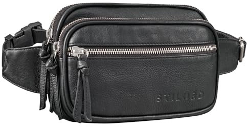 STILORD 'Juno' 2-in-1 Crossbody Bag Damen Leder Große Bauchtasche Damen Leder - Handy Gürteltasche - Echtleder Umhängetasche breiter Gurt Hüfttasche Brusttasche Crossbag, Farbe:alfa - schwarz
