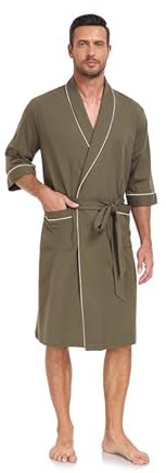 COLORFULLEAF Peignoir léger pour homme - 100 % coton - Avec poche - Taille M à 2XL