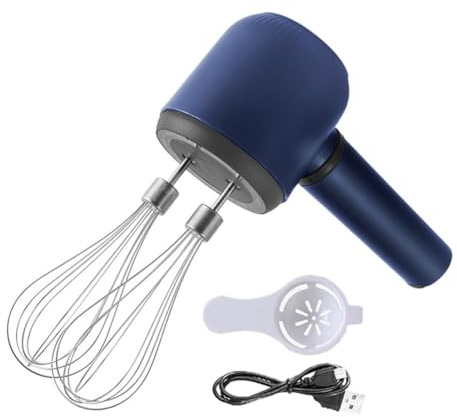 Giwnhvx Batteur à main sans fil à double bâton électrique rechargeable par USB, batteur à œufs à 3 vitesses pour la cuisson