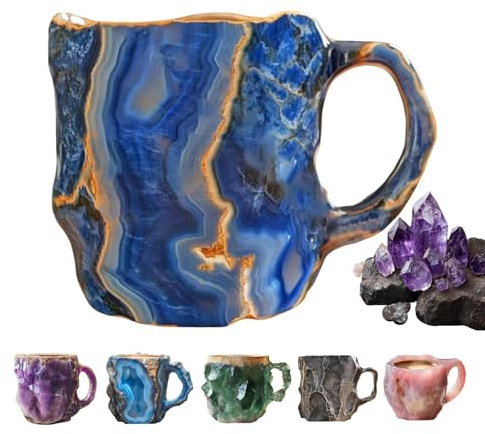 Generische Mineralkristall Kaffeetasse, mehrfarbig, 400ml, Kristall, Onyx, wiederverwendbar, formal, für zu Hause, für heiße Getränke, bohemien, spülmaschinenfest, Kristallverzierung, 10cm rund