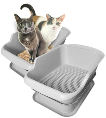 2-Pack Mr. Catman Wood & Pine Pellet Cat Sifting Litter Box Kitty Litter System, Sifter Pan & Extra-Large 7-Day Waste Storage Tray - Less Tracking, Easy Clean, Non-Stick, Odor Control, Anti-Leakage