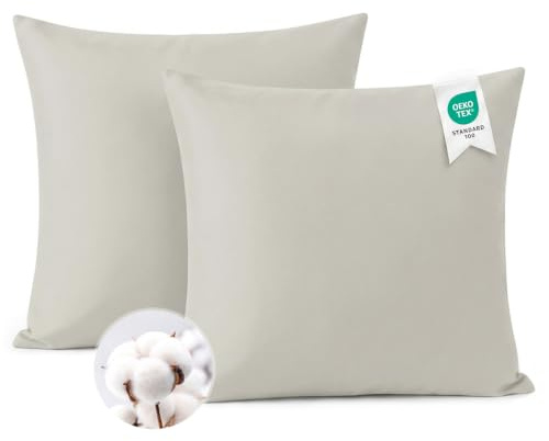 Aisbo Kissenbezug 80x80 Baumwolle 2er Set - weiche Kopfkissenbezug 80 x 80 Beige mit Reißverschluss, 80x80cm Pillow Cover Pillowcase