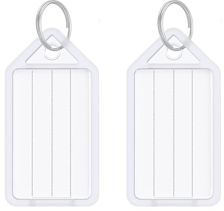Tough Plastic Key Tags 10 Pieces Key Tags 5 cm White Plastic Key Chain Tags with Ruled Blank Paper Labels Key Identifiers for Luggage USB Drive Backpack.