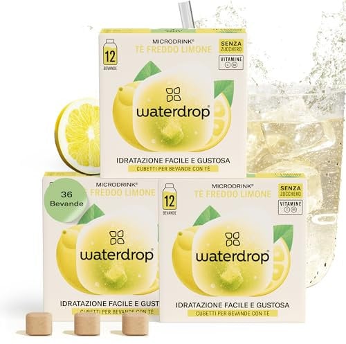 waterdrop® Tè Freddo Zero, LIMONE, 36 cubetti per acqua Microdrink, insaporitore acqua, Tisane a freddo senza zucchero Con Vitamina C & B3, Bevanda Analcolica, The Verde, Ice Tea