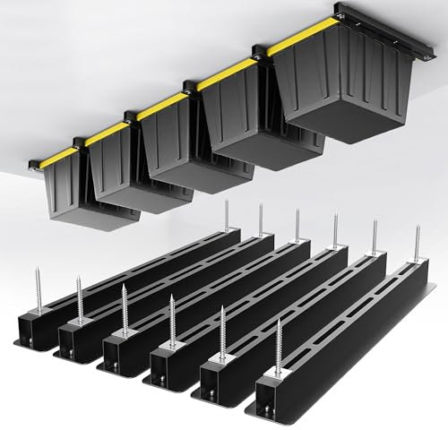 EVERHANGER Deckenlagerregal, robustes Überkopfgaragenlagerregal, verstellbares Deckenbehälter-Aufbewahrungssystem, 6 Sets für 5 Behälter, 66 Zoll