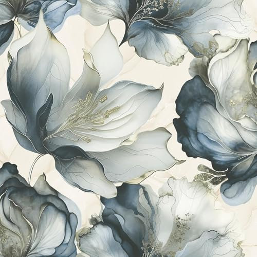 World of Wallpaper Elysian Floral Flower Petal Pastel Abstract Wallpaper with Metallic Marble Effect Bedroom Living Room Modern Interior Wallcovering Blue/Gold AF0033