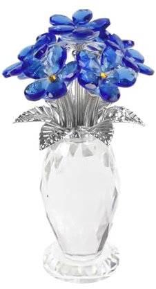 DONOUCLS Kristall Vase mit Vergissmeinnicht Design, Handgefertigt, Blaue Blumen & Silberne Blätter, Dekorative Blumenvase für Zuhause, Hochzeit oder als Romantisches Geschenk