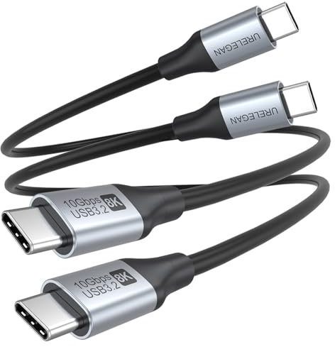 Short USB C Monitor Video Cable 8K 1.6 FT 2-Pack, USB 3.2 Gen 2 Data 10Gbps, Type-C 100W Fast Charging Power Cord, for S9-S24, iPhone 16/15, iPad,Portable Monitor, CarPlay, T5 LaCie SSD, MacBook