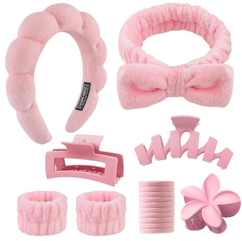 17 Pièces Bandeaux de Douche pour Yoga,Skincare Serre Tete Kit,Bandeau pour les Cheveux, Éponge Bandeau Cheveux,Bracelet Lavage Visagee Set pour le Démaquillage, la Douche, le Masque Facial