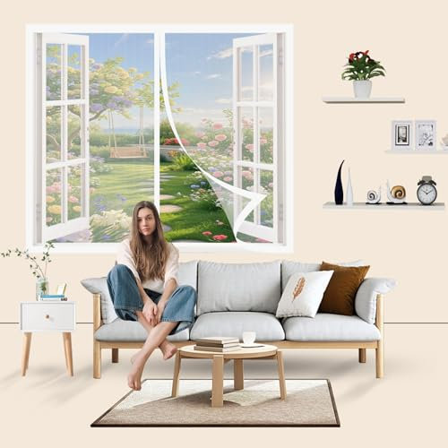 Fly Screen for Doors 99 x 142 cm Keep Bugs Out & Lets Fresh Air in, Self Sealing Screen Doors with Magnets for Living Room, Bedroom, White