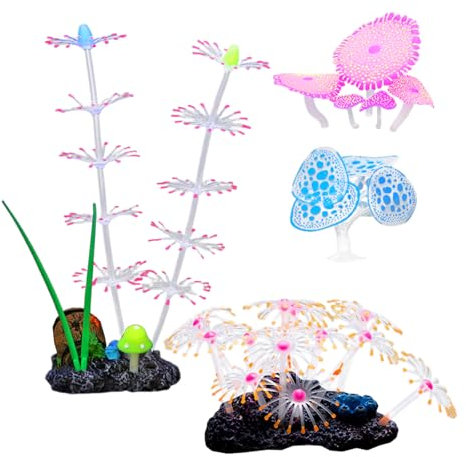 DABAIXIONG 4 piezas de corales para plantas acuáticas y peceras ornamentales de aspecto natural, decoración de color fluorescente para acuarios y paisajes