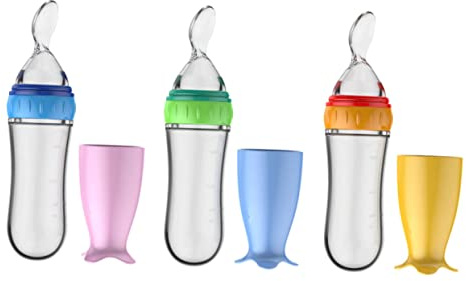 Gogogmee 3 Stück Reis Getreide Babynahrungsspender Mit Silikonlöffel 90 Ml Babyflaschen Frei Farbig Für Intensives Füttern Und Unterwegs