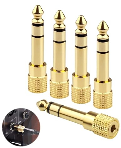 5Pack Headphone Jack Adapter 6.35mm Male 1/4 inch to 3.5mm Female 1/8 inch Aux Plug Stereo Audio Adapter Gold Plated Stereo Plug Adaptor for Digital Devices Keyboard Digital Piano Amplifier Earphone