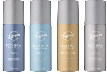 Designer Fragrances 4 Pack Assorted Bundle Men's Body Spray Deodorant Cans - Azul - Lite Blu - One Billion - Ventus - Instant Freshness on The Go - Long Lasting Smell - Great Male Gift Sets - 150ml