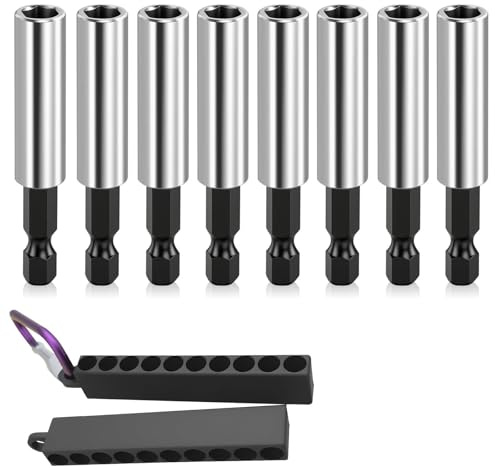 Solivive 8 Stück Bithalter Magnetisch,1/4 Bithalter,Hohe Härte und Verschleißfestigkeit Bit Verlängerung,Schnellwechsel für Akkuschrauber, Bohrmaschinen und Schrauberbits (60 mm)