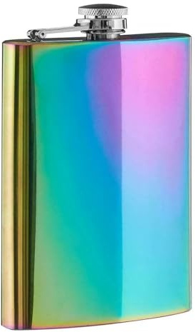 Rainbow Color Hip Flasks 8oZ Stainless Steel Leak Proof Thin Flasks for Men & Women | Party Drink Bottle for Alcohol, Wine and Whiskey Portable Pocket Hip Flasks Leak for Party (Rainbow)