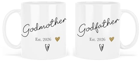 UNIQUEPGIFTS Tazza in ceramica bianca con scritta in lingua inglese New Godmother and Godfather, idea regalo per padrini, battesimo, 325 ml, set madrina e padrino (2 tazze)
