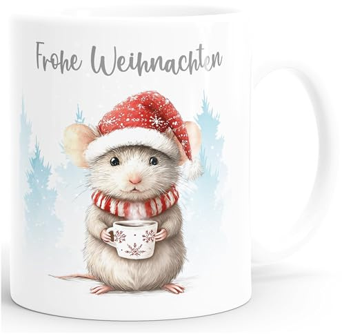 SpecialMe® Tasse Maus Frohe Weihnachten Design Geschenkidee Weihnachtstasse mit Tieren Illustration Weiss standard