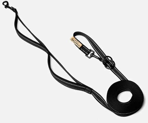 UrbanTails Multifunktionale Hundeleine 5m – Verstellbar, Handsfree, Reflektierend, 2 Gepolsterte Griffe, Trainingsleine für Kleine & Große Hunde (Schwarz, 5m)