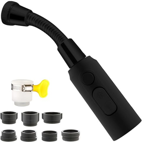 Rallonge Mousseur Robinet, Noir Douchette evier Cuisine avec Tuyau, M24/22 Embout Robinet Cuisine, Economiseur D'eau pour Robinet, Extension Brise Jet Robinet, Prolongé Filtre Robinet avec Adaptateur