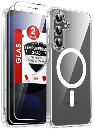 LeYi Nie Vergilbung HD Klar Hülle für Samsung Galaxy S24 FE Handyhülle für Panzerglas 2X mit Magsafe Case Magnetisch Schutzhülle Militärischer Schutz Stoßfest s24fe 5G 256gb Durchsichtige Transparent