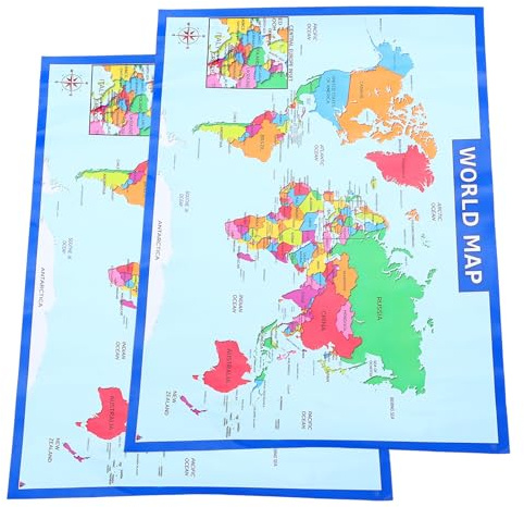 Kichvoe 2 Stück pack Weltkarte Poster für Kinderzimmer und Vorschule UV Papier Kreative Gestaltung Leicht zu Verwenden zur Frühkindlichen Geistigen Entwicklung